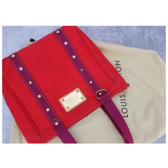 ✨Authentic Vintage LOUIS VUITTON MM Canvas Red Canvas Tote Shoulder Bag - Picture 11 of 11